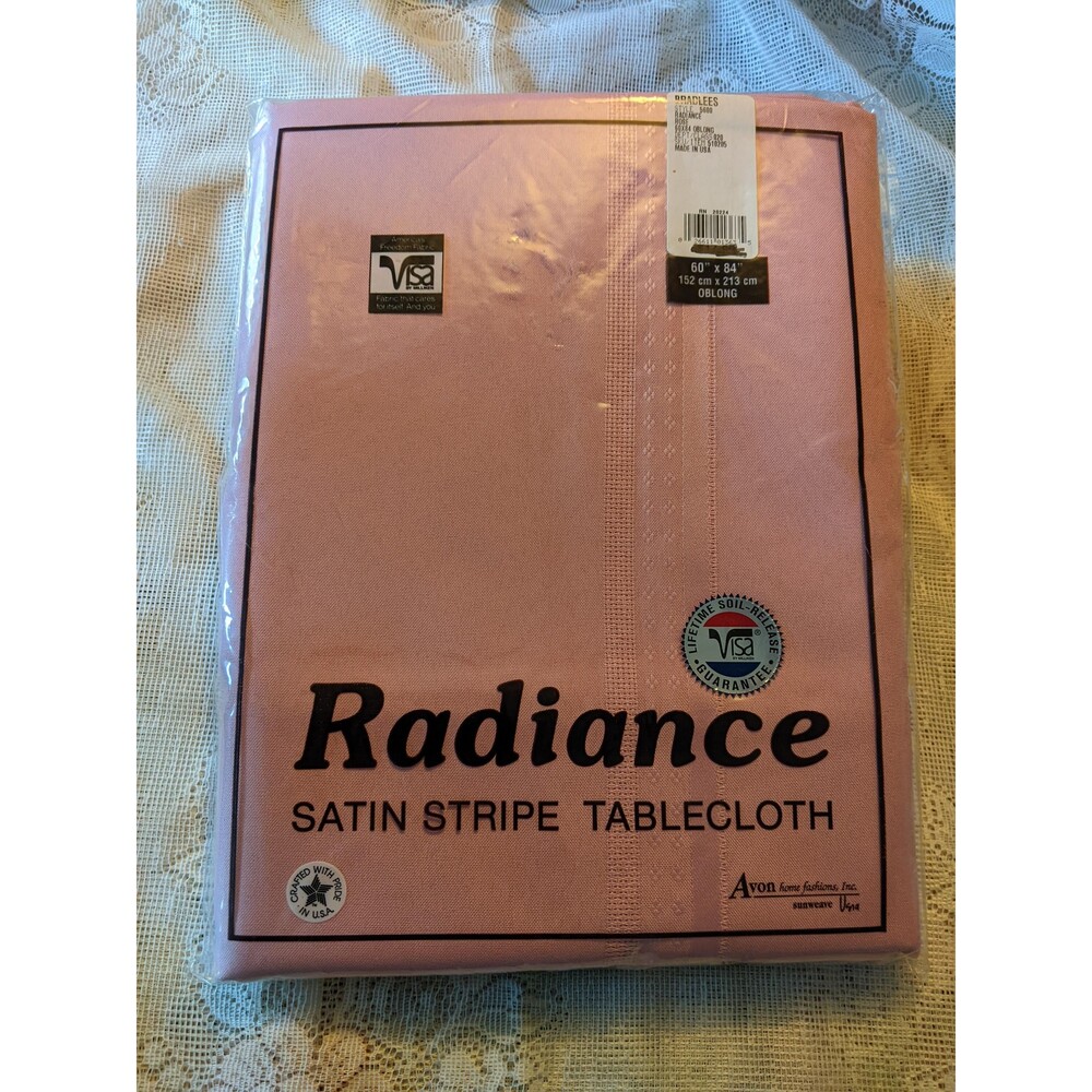 Radiance Satin Stripe Tablecloth NEW Sealed Pink 60"x84"Oblong Rose Pastel